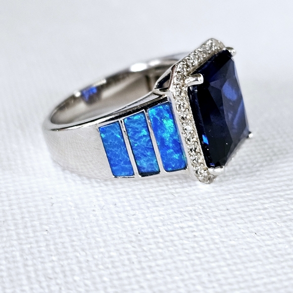Blue Lab Created Spinel Rhodium Over Sterling Silver Ring. Sz 6! Final P… - Picture 5 of 7